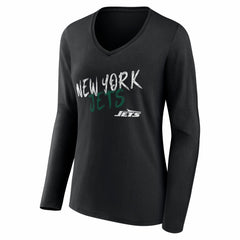 New York Jets Women's Hustle Personalized Name & Number Long Sleeve V-Neck T-Shirt Black