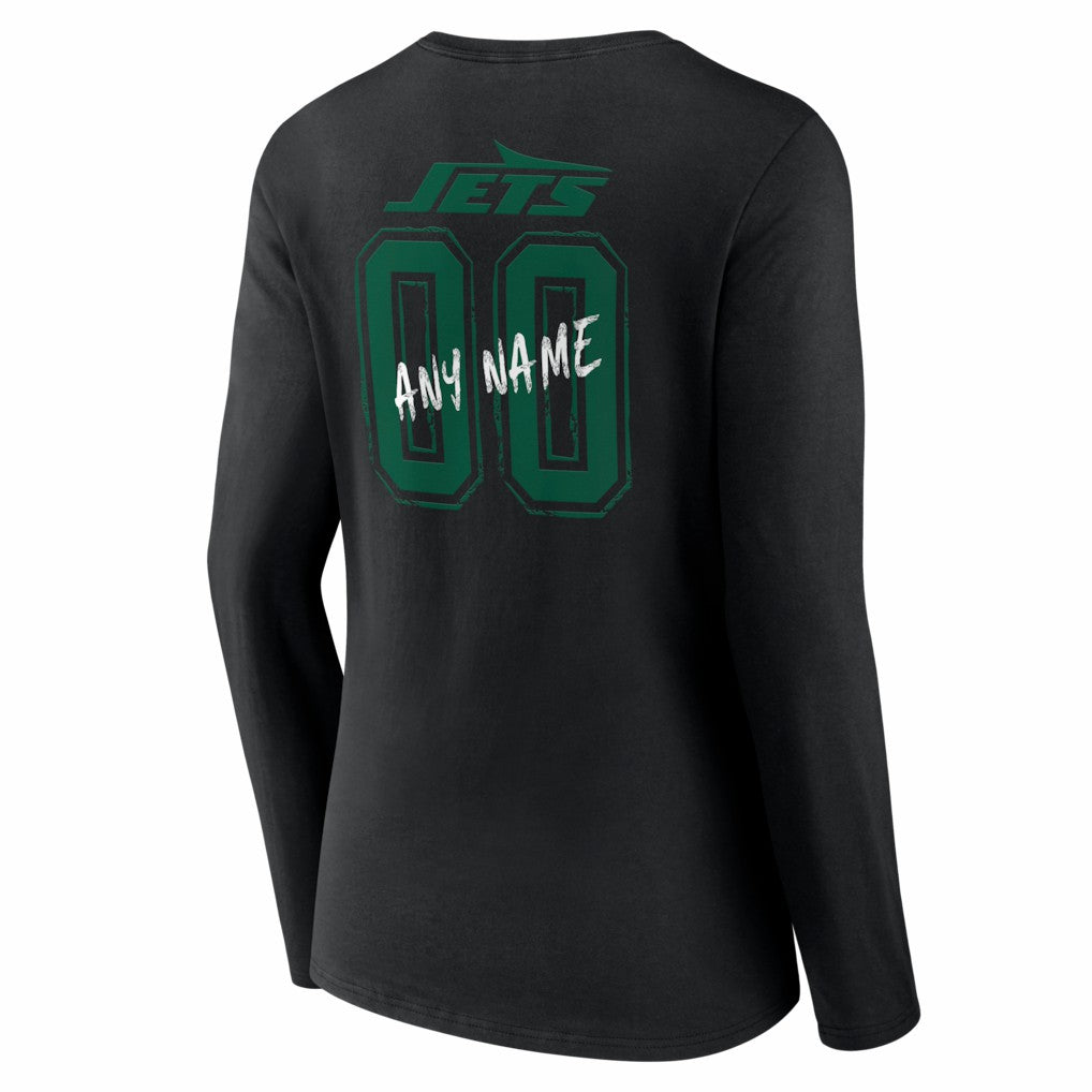 New York Jets Women's Hustle Personalized Name & Number Long Sleeve V-Neck T-Shirt Black