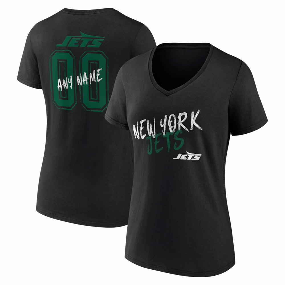 New York Jets Women's Hustle Personalized Name & Number V-Neck T-Shirt Black