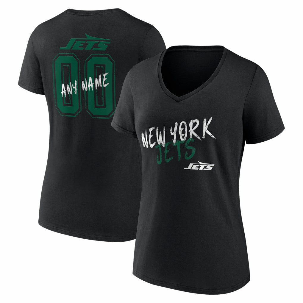 New York Jets Women's Hustle Personalized Name & Number V-Neck T-Shirt Black