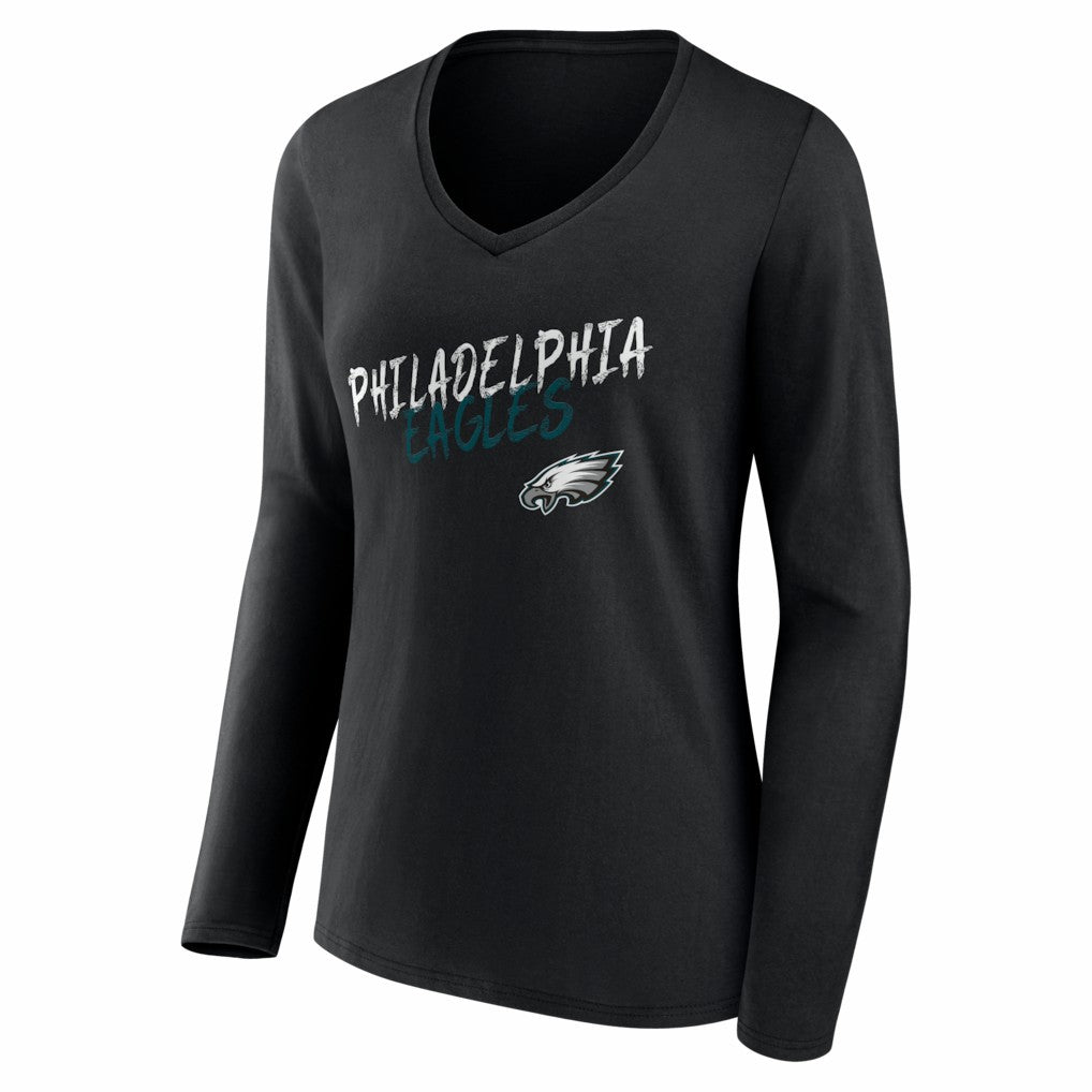 Philadelphia Eagles Women's Hustle Personalized Name & Number Long Sleeve V-Neck T-Shirt Black