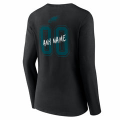 Philadelphia Eagles Women's Hustle Personalized Name & Number Long Sleeve V-Neck T-Shirt Black