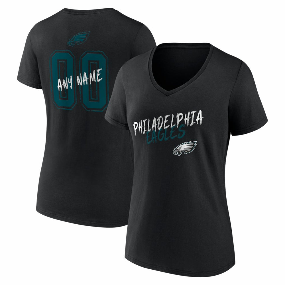 Philadelphia Eagles Women's Hustle Personalized Name & Number V-Neck T-Shirt Black