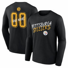 Pittsburgh Steelers Hustle Personalized Name & Number Long Sleeve T-Shirt Black