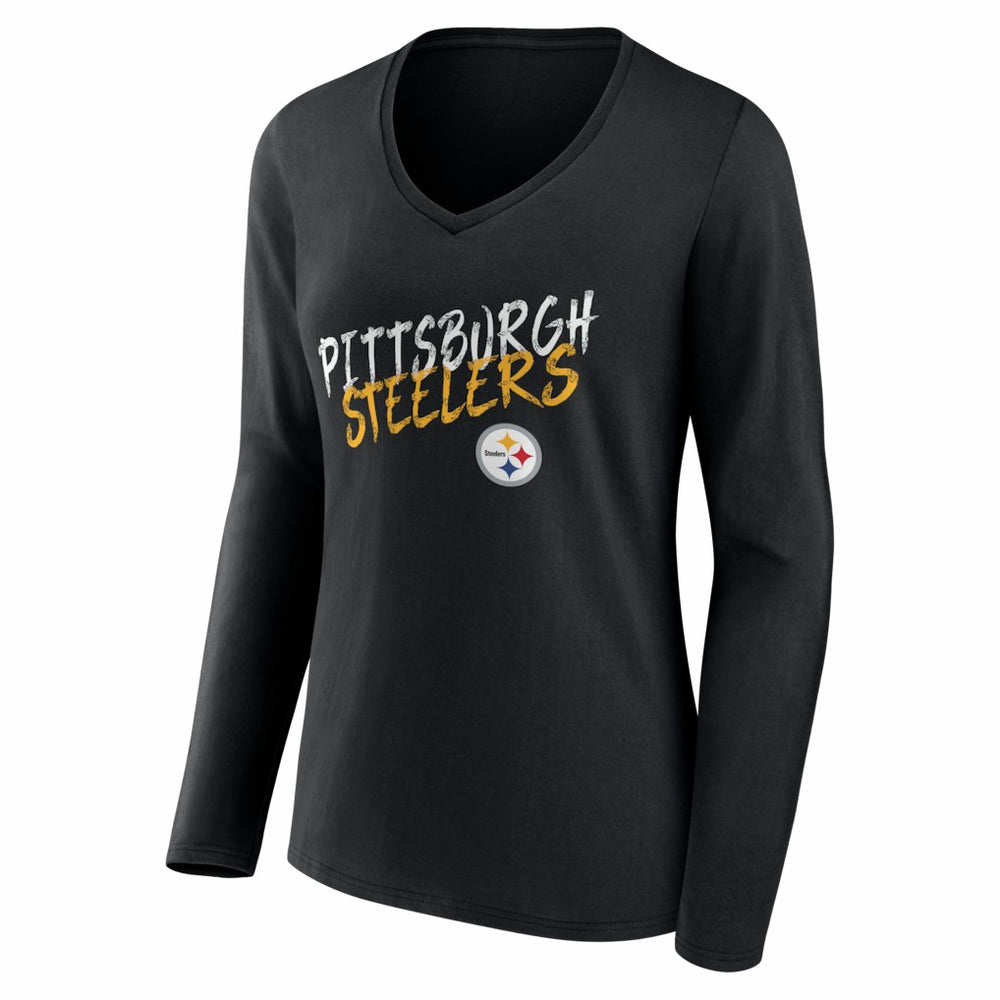 Pittsburgh Steelers Women's Hustle Personalized Name & Number Long Sleeve V-Neck T-Shirt Black
