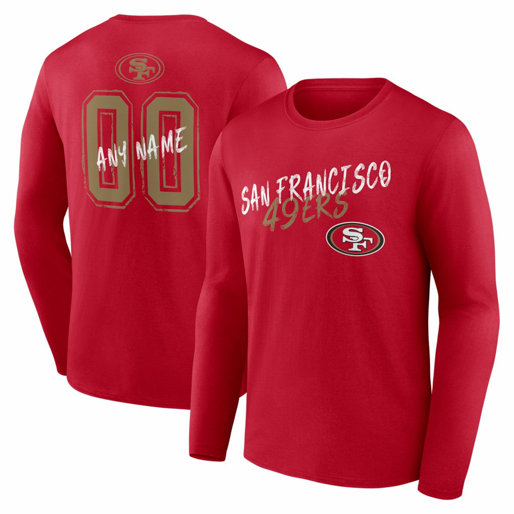 San Francisco 49ers Hustle Personalized Name & Number Long Sleeve T-Shirt Scarlet