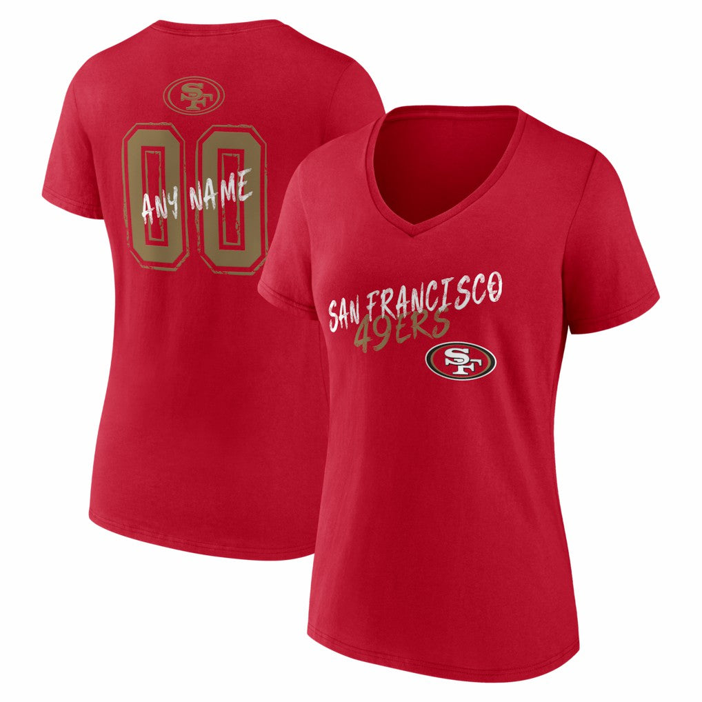 San Francisco 49ers Women's Hustle Personalized Name & Number V-Neck T-Shirt Scarlet