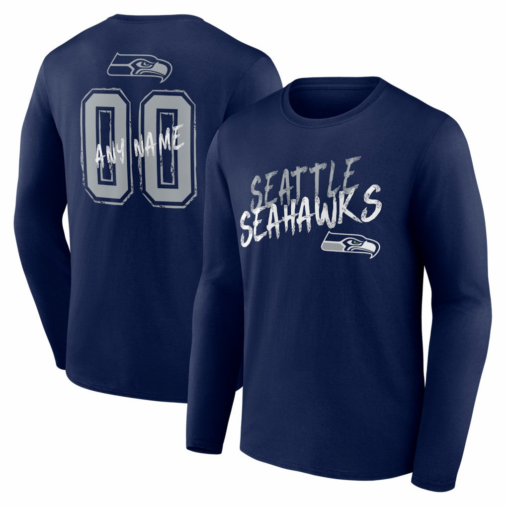 Seattle Seahawks Hustle Personalized Name & Number Long Sleeve T-Shirt College Navy