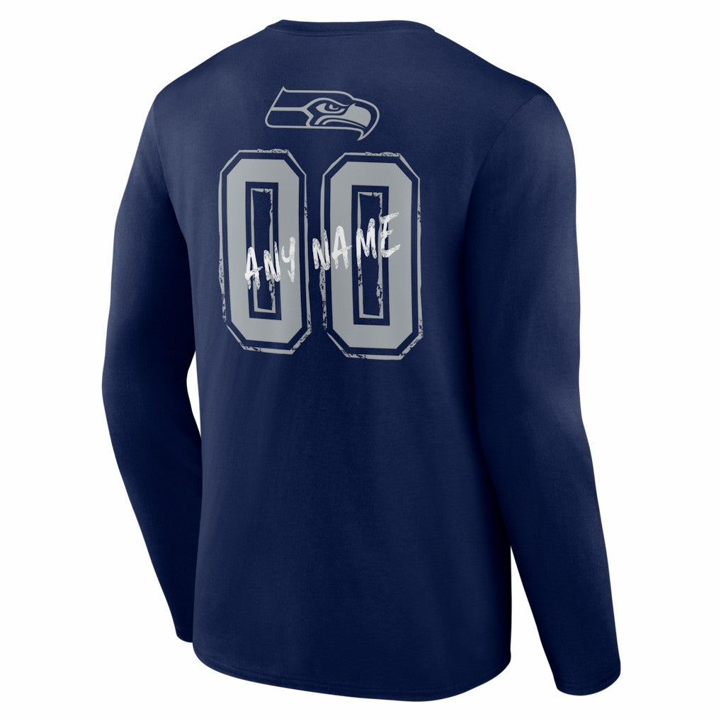 Seattle Seahawks Hustle Personalized Name & Number Long Sleeve T-Shirt College Navy