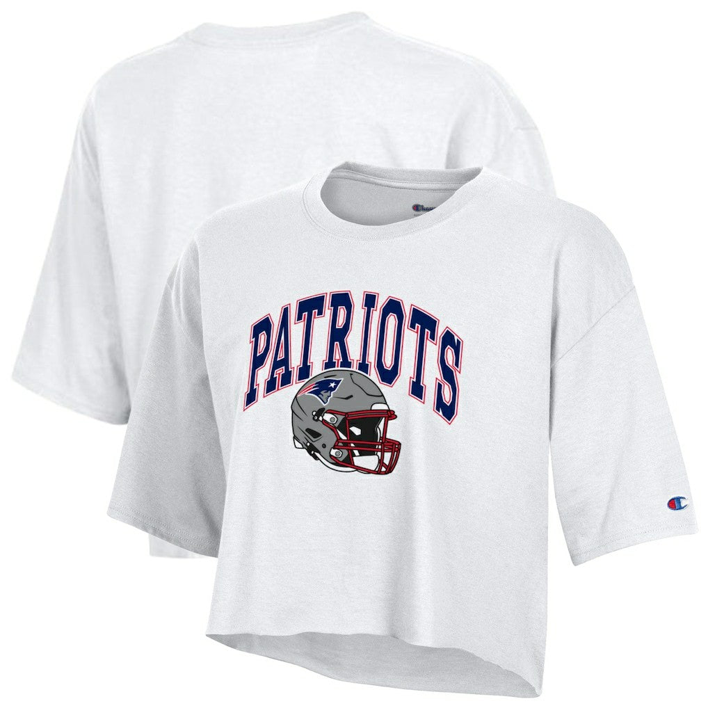 New England Patriots Champion Women's Boyfriend Cropped T-Shirt White