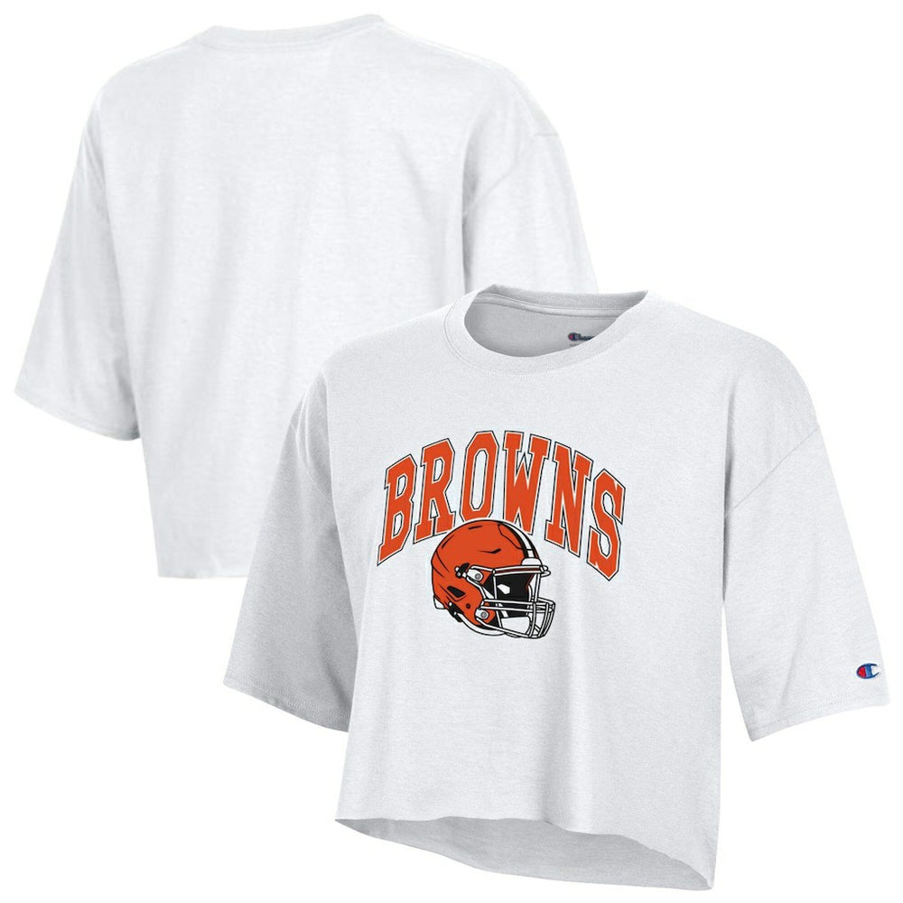 Cleveland Browns Champion Women's Boyfriend Cropped T-Shirt White
