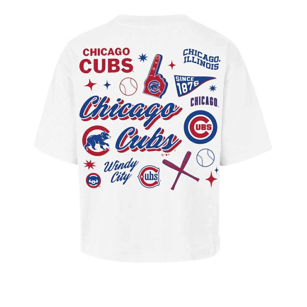 Chicago Cubs '47 Women's Collage Script Reed City T-Shirt - White - 47 brand Lifestyle