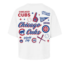 Chicago Cubs '47 Women's Collage Script Reed City T-Shirt - White - 47 brand Lifestyle
