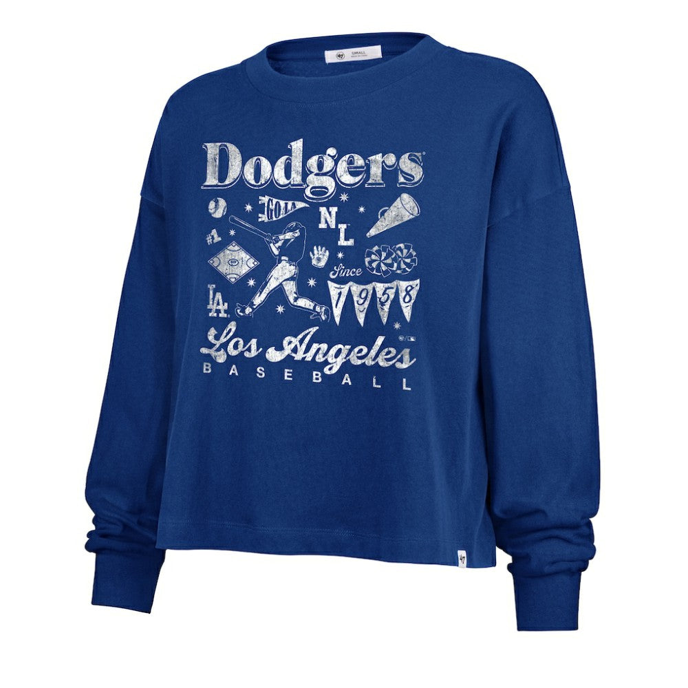 Los Angeles Dodgers '47 Women's Team Collage Sydney Long Sleeve T-Shirt - Royal - 47 brand Online
