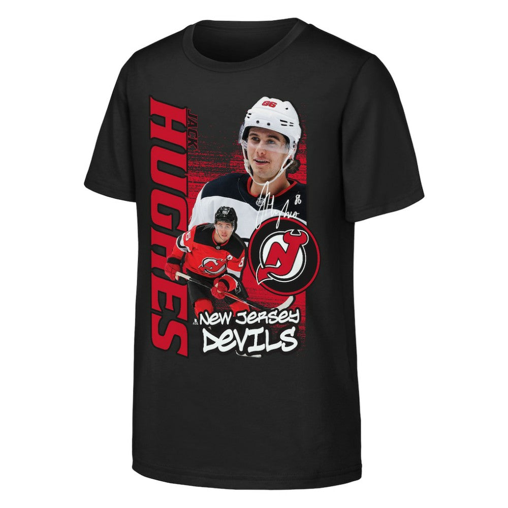 Jack Hughes New Jersey Devils Outerstuff Youth Playmaker T-Shirt - Black - NHL 203700978