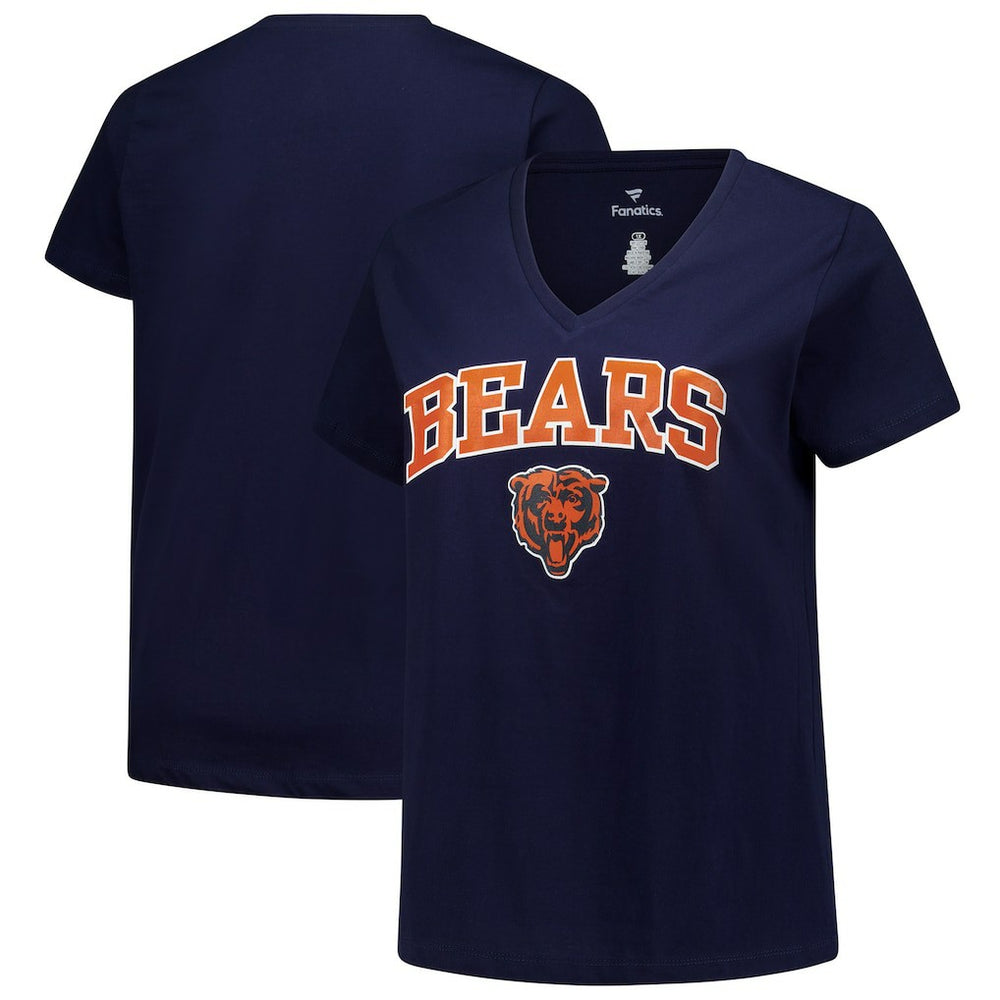Fanatics Chicago Bears Women's Plus Size Arch Over Logo V-Neck T-Shirt Navy