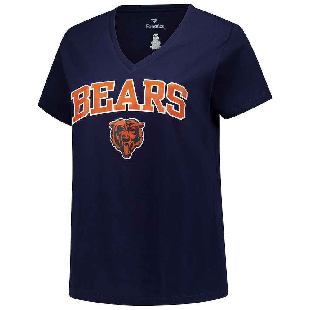 Fanatics Chicago Bears Women's Plus Size Arch Over Logo V-Neck T-Shirt Navy