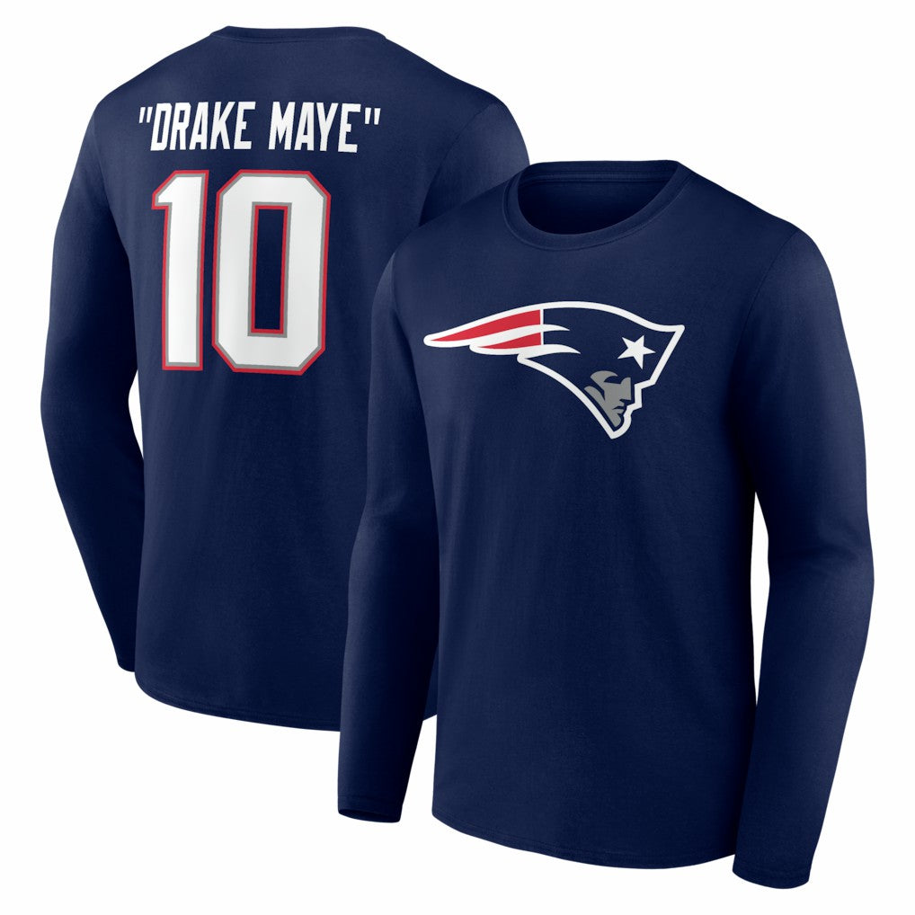 Drake Maye New England Patriots Nickname Long Sleeve T-Shirt Navy