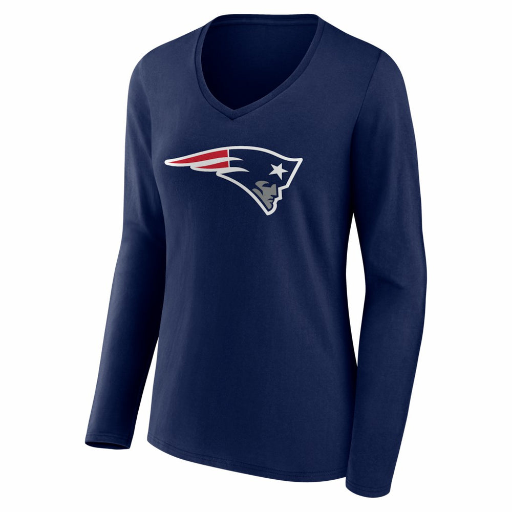 Drake Maye New England Patriots Women's Nickname V-Neck Long Sleeve T-Shirt Navy