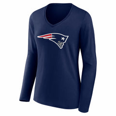 Drake Maye New England Patriots Women's Nickname V-Neck Long Sleeve T-Shirt Navy
