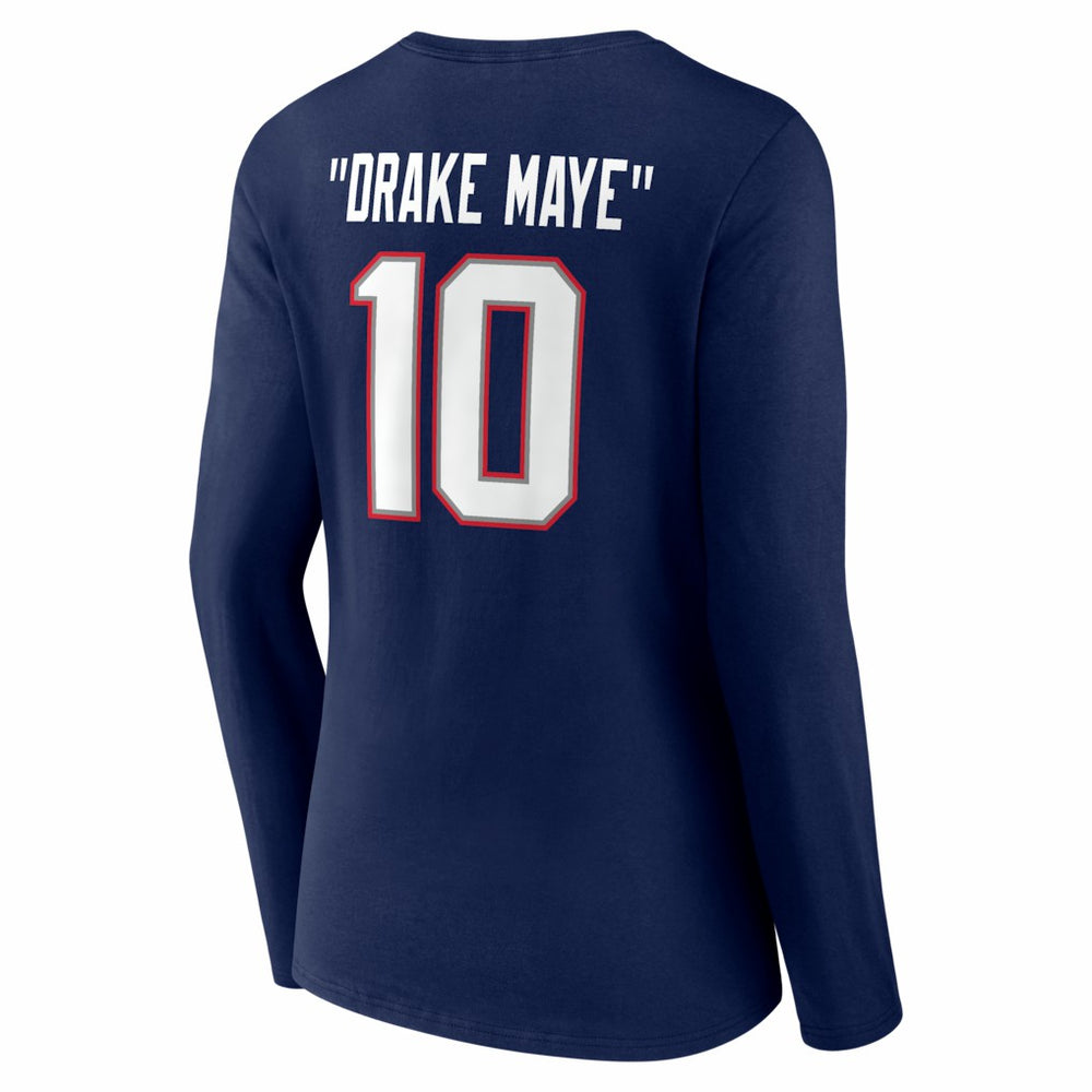 Drake Maye New England Patriots Women's Nickname V-Neck Long Sleeve T-Shirt Navy