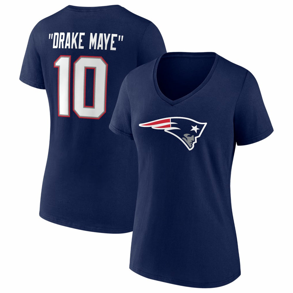 Drake Maye New England Patriots Women's Nickname V-Neck T-Shirt Navy