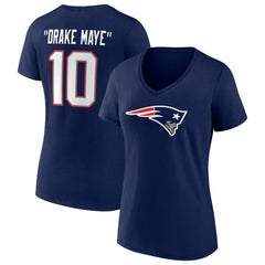 Drake Maye New England Patriots Women's Nickname V-Neck T-Shirt Navy