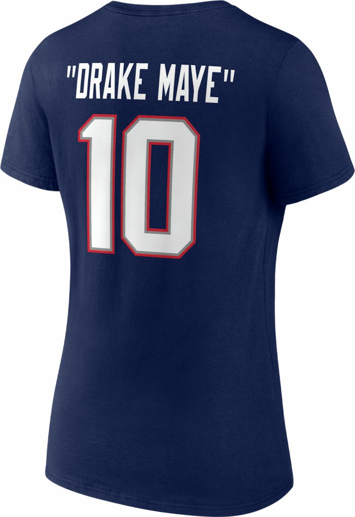 Drake Maye New England Patriots Women's Nickname V-Neck T-Shirt Navy