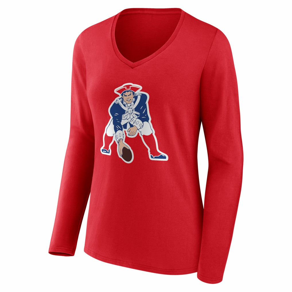 Drake Maye New England Patriots Women's Nickname V-Neck Long Sleeve T-Shirt Red
