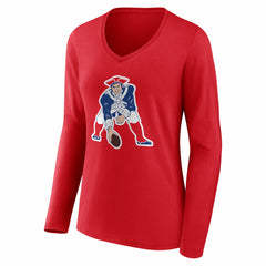 Drake Maye New England Patriots Women's Nickname V-Neck Long Sleeve T-Shirt Red