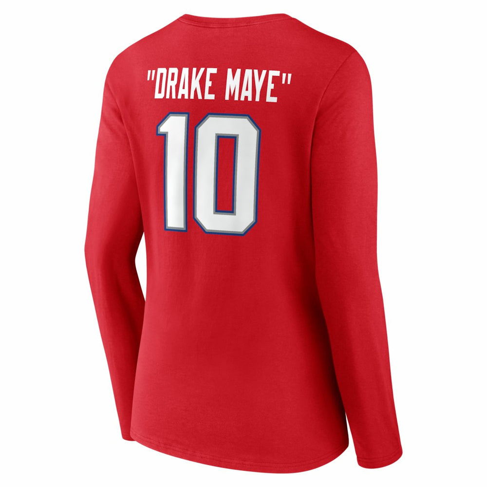 Drake Maye New England Patriots Women's Nickname V-Neck Long Sleeve T-Shirt Red