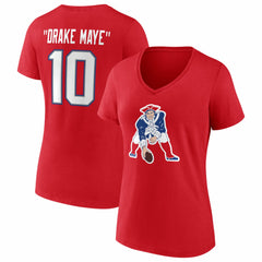 Drake Maye New England Patriots Women's Nickname V-Neck T-Shirt Red
