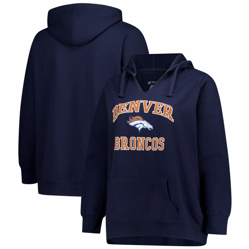 Fanatics Denver Broncos Women's Plus Size Heart & Soul Notch Neck Hoodie Navy