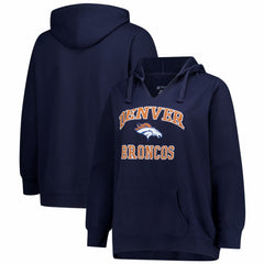Fanatics Denver Broncos Women's Plus Size Heart & Soul Notch Neck Hoodie Navy