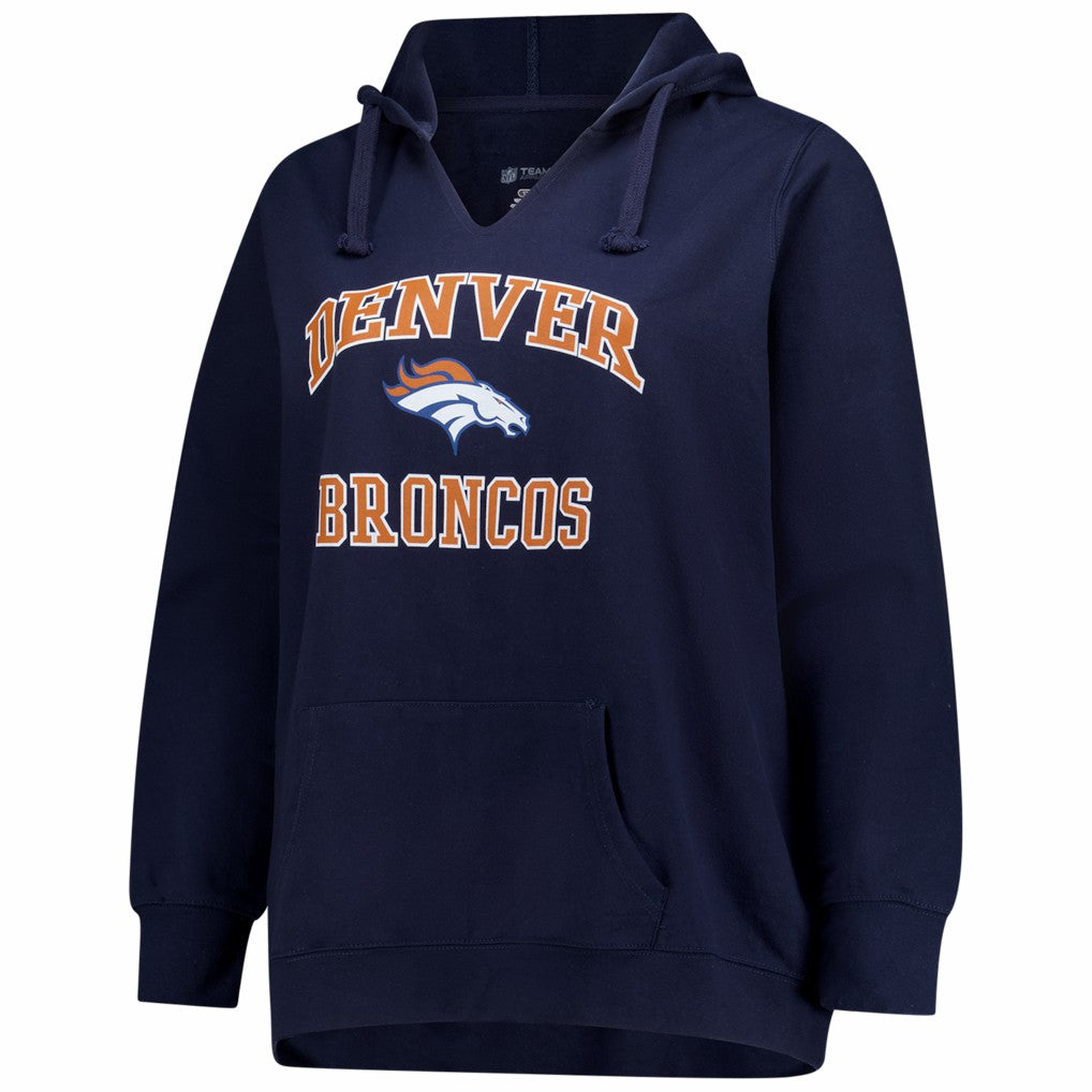 Fanatics Denver Broncos Women's Plus Size Heart & Soul Notch Neck Hoodie Navy