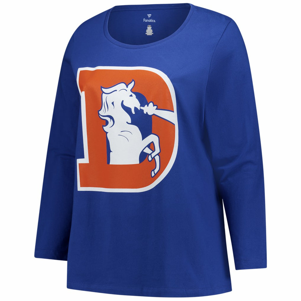 Fanatics Denver Broncos Women's Plus Size Primary Logo Long Sleeve Scoop Neck T-Shirt Royal