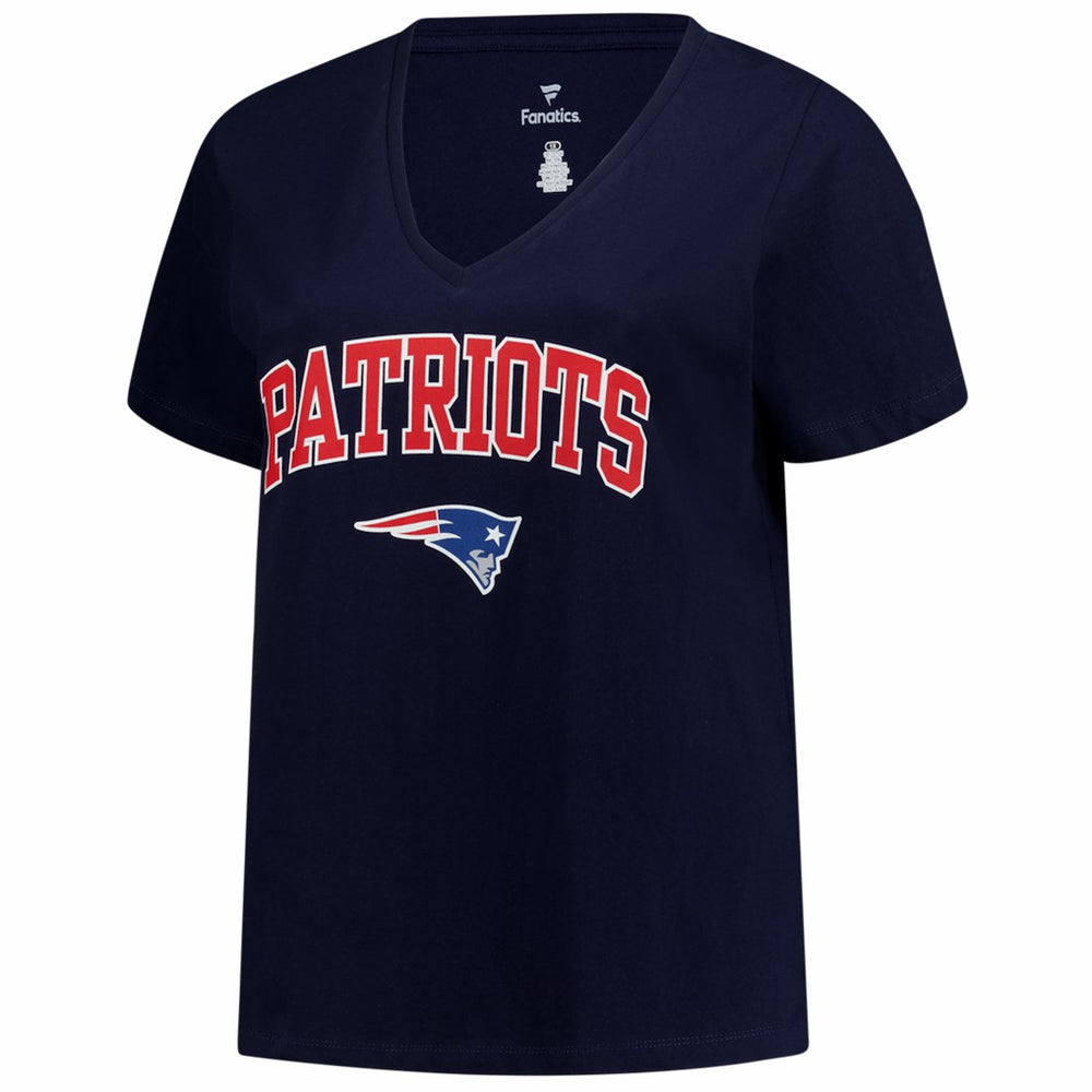 Fanatics New England Patriots Women's Plus Size Arch Over Logo V-Neck T-Shirt Navy