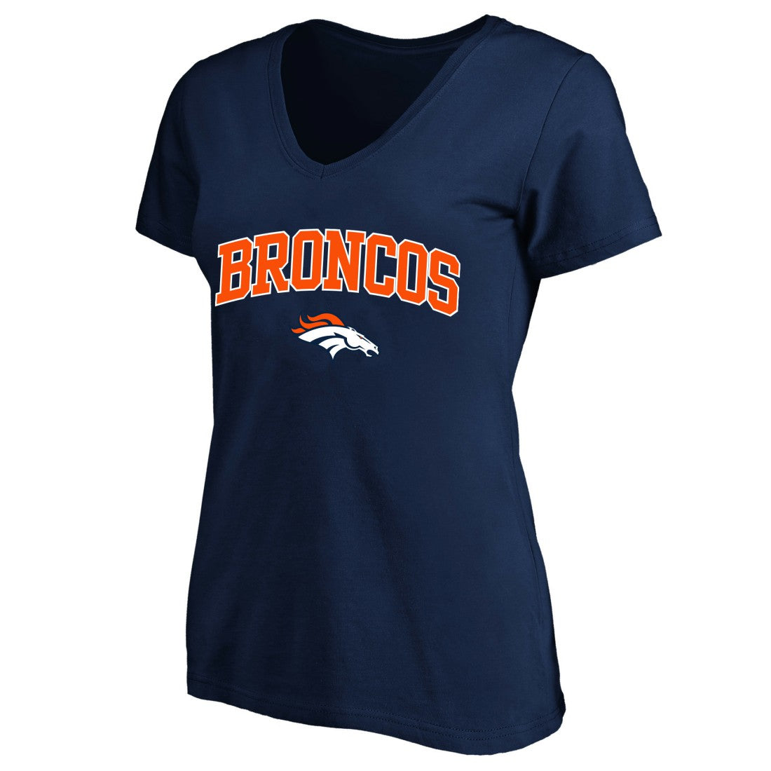 Fanatics Denver Broncos Women's Plus Size Arch Over Logo V-Neck T-Shirt Navy