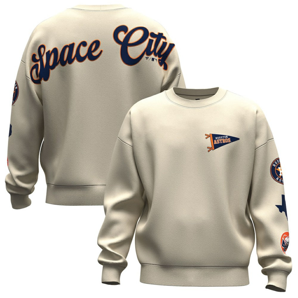 Houston Astros Fanatics Unisex Spirit Jersey Fleece Crewneck Pennant Sweatshirt - Tan - Fanatics Discount