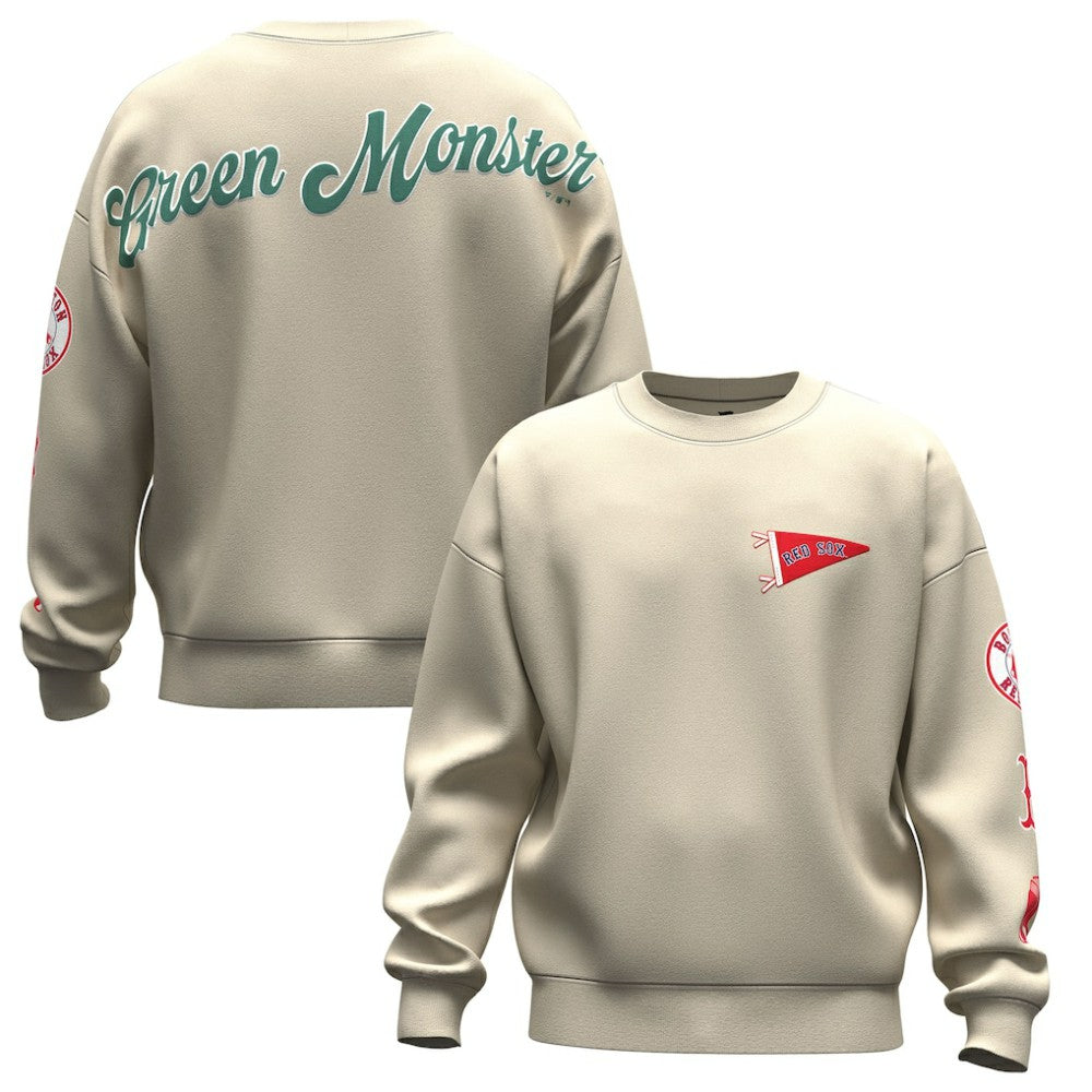 Boston Red Sox Fanatics Unisex Spirit Jersey Fleece Crewneck Pennant Sweatshirt - Tan - Fanatics Lifestyle