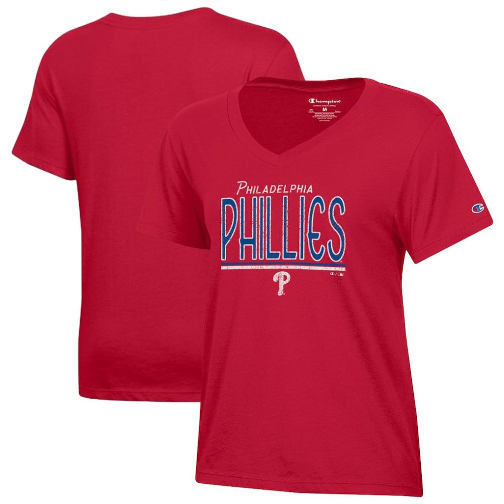 Philadelphia Phillies Champion Women's Core V-Neck T-Shirt - Red - MLB Discount