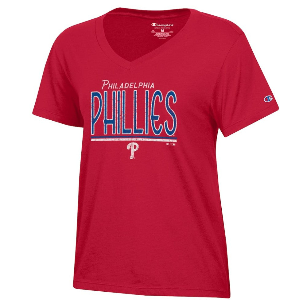 Philadelphia Phillies Champion Women's Core V-Neck T-Shirt - Red - MLB Discount