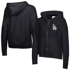 Los Angeles Dodgers Champion Women's Powerblend Fleece Full-Zip Hoodie - Black - MLB Lifestyle