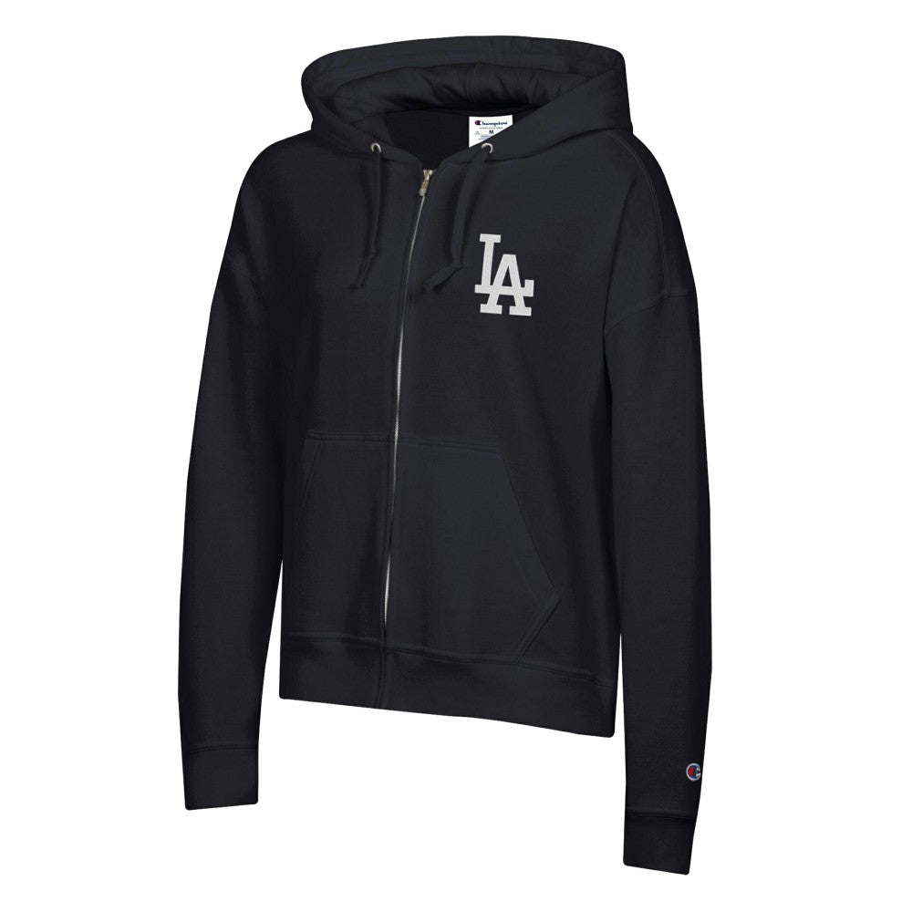 Los Angeles Dodgers Champion Women's Powerblend Fleece Full-Zip Hoodie - Black - MLB Lifestyle