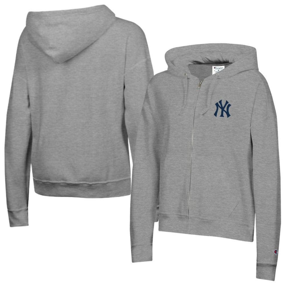 New York Yankees Champion Women's Powerblend Fleece Full-Zip Hoodie - Heather Gray - MLB on Sale