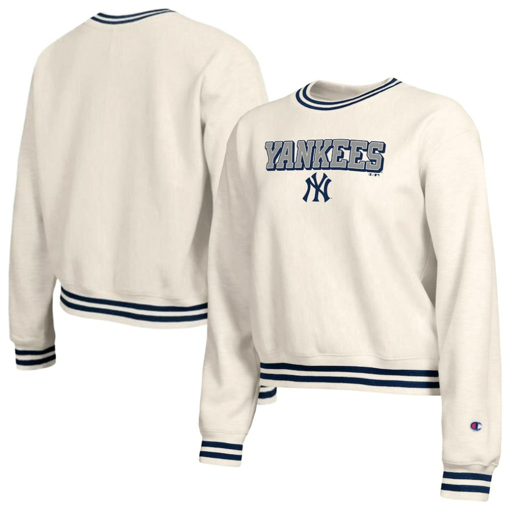 New York Yankees Champion Women's Reverse Weave Sweatshirt - Cream - MLB Discount