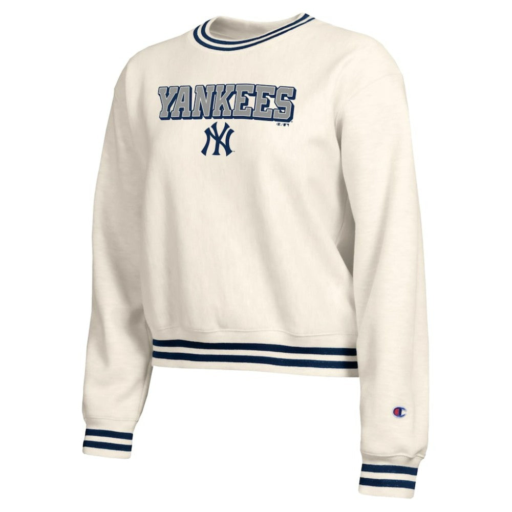 New York Yankees Champion Women's Reverse Weave Sweatshirt - Cream - MLB Discount