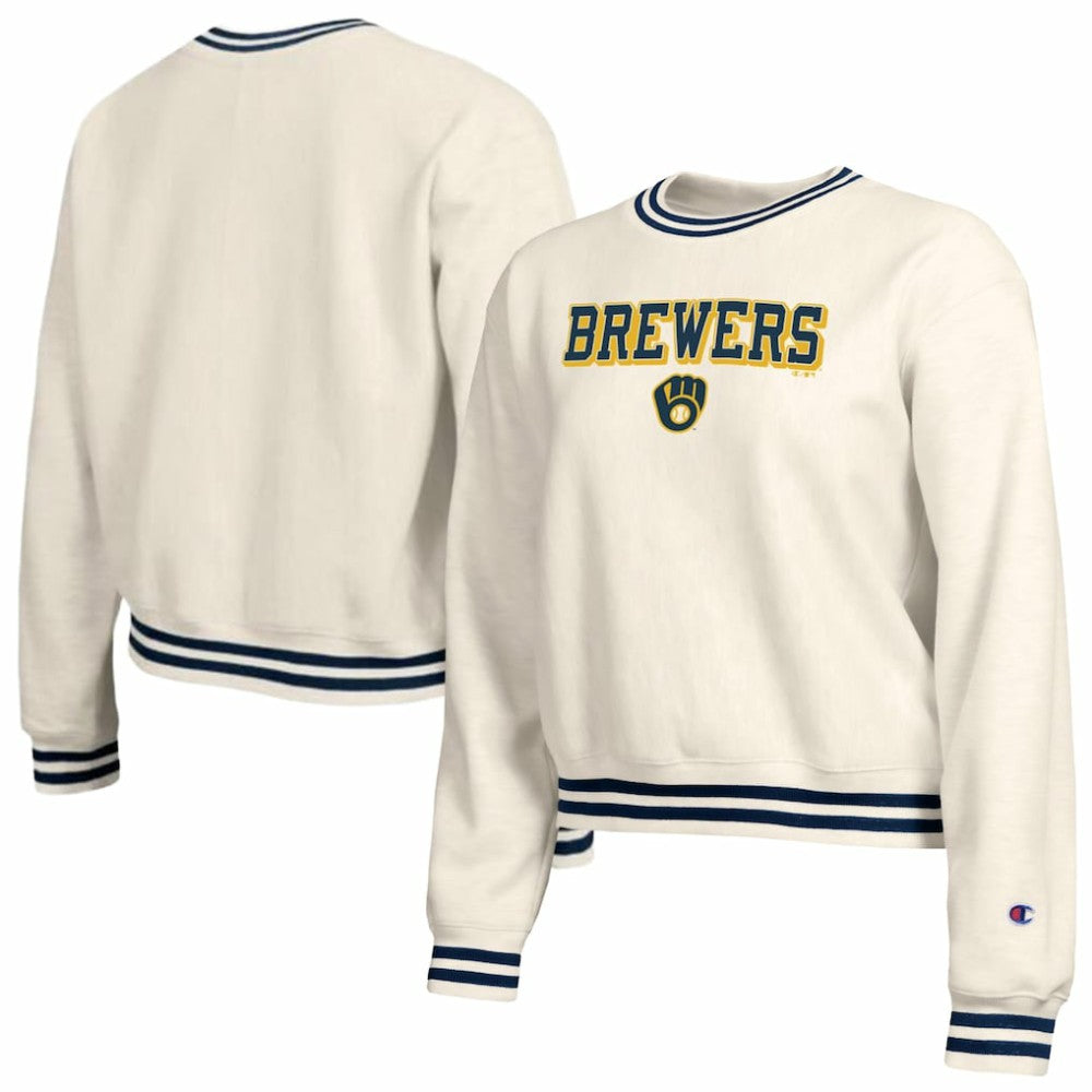Milwaukee Brewers Champion Women's Reverse Weave Sweatshirt - Cream - MLB Discount