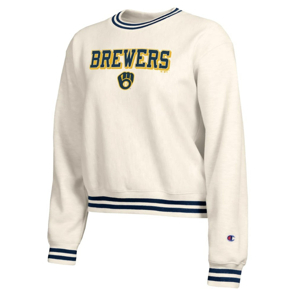 Milwaukee Brewers Champion Women's Reverse Weave Sweatshirt - Cream - MLB Discount