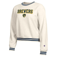Milwaukee Brewers Champion Women's Reverse Weave Sweatshirt - Cream - MLB Discount